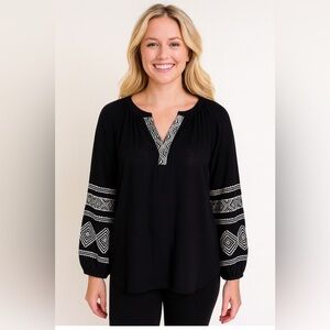 The Pioneer Woman Gorgeous Boho Black Embroidered Women's Top Size Small